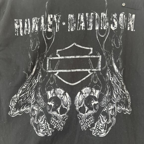 Harley Davidson Black~ Shirt~Button Front~ Cut Off Sleeves~Frayed~ Size X-Large - Picture 2 of 9